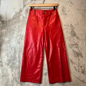 Anthropologie Maeve Colette‎ Faux Leather Cropped Wide Leg Pants Size 26 Petite